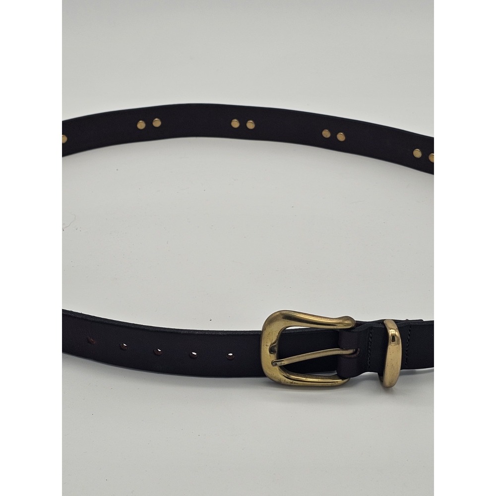 Black Leather Belt with Gold Bulldog Motif and Brass Buckle - Picture 3 of 6